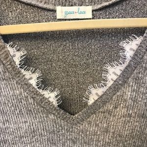 Lace Trim Grey Sweater NWOT